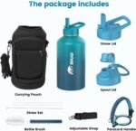 Insulated Water Bottle 64 oz, Triple Wall Vacuum Stainless Steel(Cold for 48 Hrs),Leak Proof & BPA-Free,Half Gallon Water Bottle with Reflective Paracord & Flip Straw for Sports & Travel, Cyan Blue - Image 6