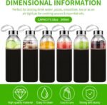 REUJIHXY 2Pcs 16 Ounce Glass Water Bottles, Reusable Water Bottles with Airtight, Stainless Steel Lids Carrying Strap And Nylon Water Bottle Protective Sleeves for Hot Or Cold Drinks (2) - Image 3