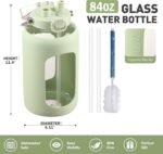 BLUEGO 84oz Glass Water Bottles with Sturdy Stainless Steel Handle, Large Water Bottle with Straw Sip & Chug Lid, 2.5L Water Jug Silicone Sleeve with Time, Daily Travel Sports, Light Green - Image 4