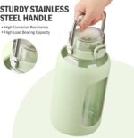 BLUEGO 84oz Glass Water Bottles with Sturdy Stainless Steel Handle, Large Water Bottle with Straw Sip & Chug Lid, 2.5L Water Jug Silicone Sleeve with Time, Daily Travel Sports, Light Green - Image 5