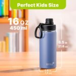 Mollcity Kids Water Bottle 2 Pack-16 oz Stainless Steel Double Wall Vacuum Insulated Wide Mouth Sports Water Bottle Flask with Leakproof Spout Lid (Royal Blue-Purple) - Image 5