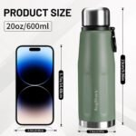 Augshark 20oz Stainless Steel Insulated Water Bottle Travel Coffee Cup with Lid Leak Proof Metal Water Bottle for Hot and Cold Drink Water Flask (Green) - Image 3