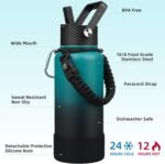BJPKPK 32oz Insulated Water Bottles with 3 Lids, Paracord Handle & Non-slip Boot, Stainless Steel Metal Water Bottle,Reusable BPA Free Thermal Flasks, Tumblers, Army Green & Black - Image 3