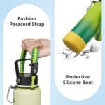 BJPKPK 32oz Insulated Water Bottles with 3 Lids, Paracord Handle & Non-slip Boot, Stainless Steel Metal Water Bottle,Reusable BPA Free Thermal Flasks, Tumblers, Army Green & Black - Image 4