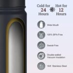 mininoo Insulated Stainless Steel Water Bottle with Straw and Lid for Sports, 24 oz, Black - Image 3