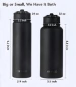 mininoo Insulated Stainless Steel Water Bottle with Straw and Lid for Sports, 24 oz, Black - Image 4