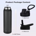 mininoo Insulated Stainless Steel Water Bottle with Straw and Lid for Sports, 24 oz, Black - Image 5