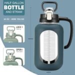 64 oz Glass Water Bottle with Handle and Straw Large 2L Water Bottle with Time Markers and Silicone Sleeve Half Gallon Water Jug BPA Free for Gym Daily Use - Image 3