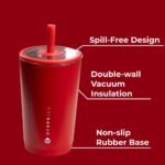HydroJug Everyday Tumbler 14 oz – Ceramic-Lined Insulated Tumbler with Straw and Soft-Touch Lid, Cup Holder Friendly, Double-Wall Vacuum Insulation, Reusable Travel Cup – Alumni Red - Image 4