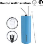 HYDROWION Triple-Insulated Tumblers - Stainless Steel with Lid and Straw, 20 oz Water Bottle, Stainless Steel Cups, Coffee Travel Mug for Home & Office Blue - Image 3