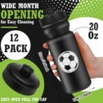 Nitial 12 Pack Water Bottles Bulk 20 oz Reusable Squeeze Water Bottles Plastic Sports Bottle with Pull Top Cap Sports Gifts Tumbler for Travel Gym Sport Party Supplies(Black,Soccer) - Image 3