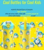 MYFOREST 14oz/400ml Insulated Kids Water Bottle, Odor-Free Surgical Grade Liner, Dishwasher-Safe, Name Spot, Soft Sipper (Penguin) - Image 3