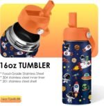 Space Astronomy Gifts for Kids - 16 Oz Kids Water Bottle with Straw Lid, Stainless Steel Insulated Tumbler, Leak Proof, BPA-Free, for Boys, School, Travel - Universe Children Birthday Gifts Cups(1pc) - Image 4