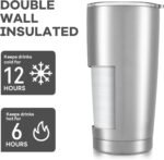 Orebigo 20 oz Tumbler with Lid Stainless Steel Double Wall Vacuum Insulated Tumblers Powder Coated Cups Travel Mug Keep Drinks Cold and Hot, Stainless Steel - Image 4