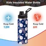 18oz Insulated Water Bottle with Straw Lid & Spout Lid, Baseball, Gift for Kids Boys to School Sports Travel Fitness Hiking Outdoors, Double Wall 18/8 Stainless Steel, Hands Wash Only, Blue - Image 3