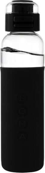 SOMA Glass Water Bottle with Silicone Sleeve, Sport Cap, 17-ounce, Black - Image 3