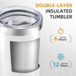 HZJSTSWQ 20 oz Tumbler Bulk with Lid Stainless Steel Insulated Tumblers Double Wall Vacuum Coffee Mug Powder Coated Tumbler Cups for Cold and Hot Drinks, White, 6 pack - Image 3