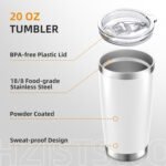 HZJSTSWQ 20 oz Tumbler Bulk with Lid Stainless Steel Insulated Tumblers Double Wall Vacuum Coffee Mug Powder Coated Tumbler Cups for Cold and Hot Drinks, White, 6 pack - Image 4
