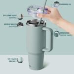 SMLIXE 40 oz Tumbler with Handle and Straw Lid,Insulated Reusable Stainless Steel Water Bottle Travel Mug，Cupholder Friendly Double Wall Vacuum Sealed Cup (Shale) - Image 3