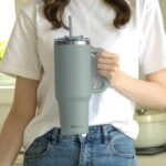 SMLIXE 40 oz Tumbler with Handle and Straw Lid,Insulated Reusable Stainless Steel Water Bottle Travel Mug，Cupholder Friendly Double Wall Vacuum Sealed Cup (Shale) - Image 5