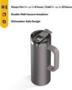 RTIC 20oz Road Trip Travel Mug with Lid and Handle, Ceramic Lined, Insulated, Stainless Steel, Metal, Double Wall Vacuum-Insulation, Portable Coffee, Tea Cup for Hot and Cold Drink, Graphite - Image 3