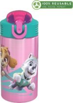 Zak Designs 18/8 Stainless Steel Kids Water Bottle with Flip-up Straw Locking Spout Cover, Durable Cup for Sports or Travel (15.5oz, Paw Patrol Skye),PWPT-S732 - Image 3