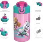 Zak Designs 18/8 Stainless Steel Kids Water Bottle with Flip-up Straw Locking Spout Cover, Durable Cup for Sports or Travel (15.5oz, Paw Patrol Skye),PWPT-S732 - Image 4