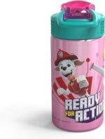 Zak Designs 18/8 Stainless Steel Kids Water Bottle with Flip-up Straw Locking Spout Cover, Durable Cup for Sports or Travel (15.5oz, Paw Patrol Skye),PWPT-S732 - Image 6