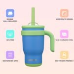 BJPKPK 14 OZ Insulated Travel Tumbler with Handle and Straw, Stainless Steel Water Bottle, Double Wall Vacuum Insulated Mug, for Work, Car, Travel, Sky Blue - Image 3
