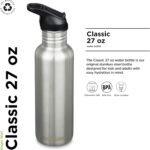 Klean Kanteen 27 oz Classic Water Bottle with Flip Seal Sport Cap & Straw - 100% Leakproof Spout & Cap - Durable, BPA-Free & Stainless Steel Material - Easy-Sip Water Bottle - Brushed - Image 3