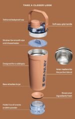 STANLEY Vitalize Shaker Bottle 20 oz | Leakproof Insulated Stainless Steel Shaker Cup | Base Storage and Twist On Fast Flow Lid | Protein Shakes and Pre Workout Powder | BPA-Free | Black - Image 4