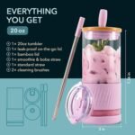Pandaloo® Glass Cups With Lids and Straws -20 Fl Oz- Perfect Size Iced Coffee Cup - Smoothie Cup With Bamboo Lid and On the go Lid - Glass Tumbler With Straw (1 Count (Pack of 1), Lilac Rhapsody) - Image 3