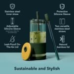 Pandaloo® Glass Cups With Lids and Straws -20 Fl Oz- Perfect Size Iced Coffee Cup - Smoothie Cup With Bamboo Lid and On the go Lid - Glass Tumbler With Straw (1 Count (Pack of 1), Lilac Rhapsody) - Image 4