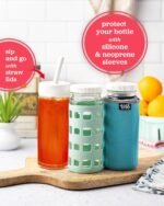 All About Juicing Clear Glass Water Bottles Set - 6 Pack Wide Mouth with Lids for Juice, Smoothies, Beverage Storage - 16 oz, Durable, Reusable, Dishwasher Safe, Leak Proof (White Caps) - Image 6