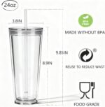 Alohastarttg 24oz Tumbler with Lid and Straw, Leak Proof and Double Wall Insulated Reusable Plastic Cups,Travel Reusable Iced Coffee Cup (1, Transparent) - Image 3