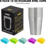 Qrooper Stainless Steel Cups, 12 Oz Metal Drinking Glasses for Kids and Adults, Metal Pint Cup Tumblers, Set of 5, Unbreakable and Stackable - Image 5