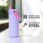 Elemental Insulated Kids Water Bottle, Stainless Steel Water Bottle with Straw Lid & Pop-It Handle, Leak-Proof Water Bottles for School, Boys or Girls, Travelling and Sports, 18oz - Lilac Tie Dye - Image 6