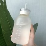 JZSMY 480ml Milk Juice Cute Water Bottle with Scale 2 Lids Little daisy Matte Portable Transparent Water Cup Glass Bottles Creative Handy Cup (1Pcs Six Flowers) - Image 4