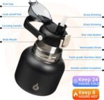 BJPKPK Insulated Water Bottles with Straw, 20 oz Cute Water Bottles with Handle, BPA Free Stainless Steel Metal Jug, Easy Carry Flasks for Men & Women, Black - Image 3