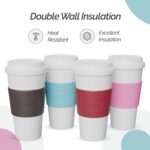 Copco Acadia Travel Mug (4-Pack), 16oz Insulated Coffee Mug with Double-Walled Plastic, Leak-Proof Lid - Microwave & Dishwasher Safe, Non-Slip Sleeve, Hot & Cold Drinks - Bright Colors - Image 4