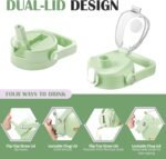 MUKOKO Glass Water Bottle 64oz with 2 Lids, Half Gallon Drinking Bottle with Straws and Measurements, 2L Sports Hydrate Jug with Silicone Sleeve, Leakproof, Green - Image 3