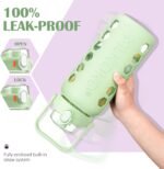 MUKOKO Glass Water Bottle 64oz with 2 Lids, Half Gallon Drinking Bottle with Straws and Measurements, 2L Sports Hydrate Jug with Silicone Sleeve, Leakproof, Green - Image 4