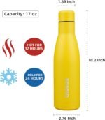 BJPKPK 17oz Insulated Water Bottles Stainless Steel Sports Water Bottles Keep Cold and Hot for Travel Dishwasher Safe,Yellow - Image 3