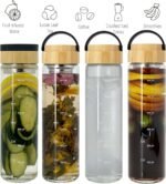 ameiin 23oz Borosilicate Glass Water Bottle with Bamboo Lid and Neoprene Sleeve - Glass Sports Water Bottle for Drinking - Image 5