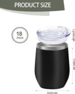 YOUKE OLA 18 Pack Stainless Steel Wine Tumbler with lid, 12oz Insulated Powder Coated Wine Tumbler Stemless Double Wall Vacuum Wine Glass Coffee Tumbler for Laser Engrave, Black - Image 3