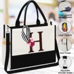 AiHeart Birthday Gift for Women,Initial Canvas Tote Bag,Personalized Gifts for Women,16oz Glass Cup With Straw,Beach Bag,Jewelry Storage Box,Monogrammed Gifts for Woman Mom Sister Bestie-H - Image 4