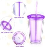 Nuogo 4 Pieces Insulated Double Wall Plastic Tumbler with Lids and Straws Reusable Transparent Plastic Cup 16 oz Tumbler Bulk for Coffee Drinks Milk Tea Juice, Pink, Blue, Green, Purple - Image 4