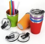 ShineMe 5Pack Kids Cups with Straws and Lids Spill Proof, 12oz Toddler Straw Cups with Colorful Silicone Sleeves, Unbreakable Stainless Steel Water Tumblers for Cold & Hot Drinks - Image 3