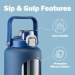 72oz Glass Water Bottle with 2-IN-1 Straw &Chug Lid, Large Motivational Glass Bottle with Capacity Marker and Silicone Sleeve, 2.1Liter Gallon Water Jug for Home, Sports, Gym, BPA Free-Blue - Image 5