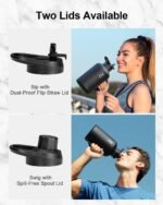 Trebo Half Gallon 64oz Water Bottle with Handle,Double Wall Vacuum Insulated Large Water Jug,Stainless Steel Water Bottle Flask,Gym Water Bottles For Men with Straw Spout Lids Strap,Black - Image 4